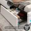 Queen Bed Frame with Drawers, LED Bed Frame with Charging Station, Pu Leather Platform Bed Frame Queen Size with Storage, White 6