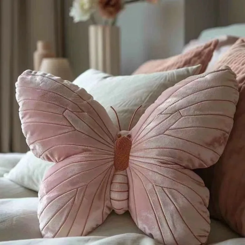 Home Decoration Soft Pink Butterfly Pillow Bedside Pillow Girly Heart Butterfly Pillow Cute Pillow Floor Cushion  Chair Cushion 2
