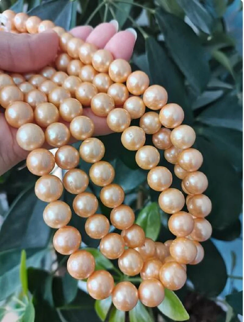 

Gorgeous AAAA 11-12mm Round Akoya Gold Natural Pearl Necklace 14K