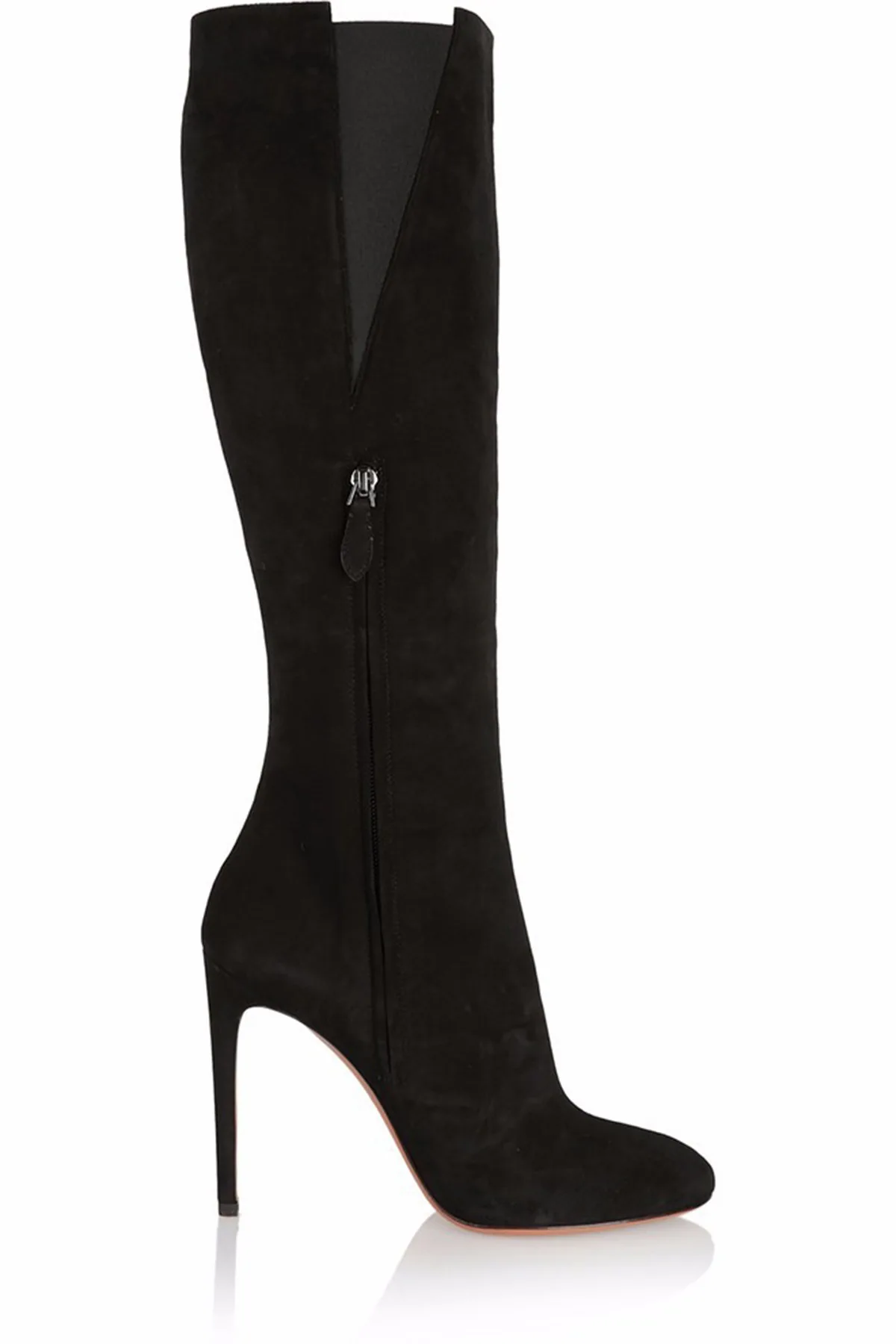 Autumn Winter Boots Thin High Heel Velvet Leather Pure Black Boots Women Fine Heel Simple High Pure Manual Long Boot