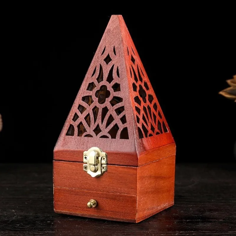 Antique Aromatherapy Box 1 Pcs Sandalwood Box Pine Wood Hollow Home Incense Burner Creative Pyramid Aromatherapy home fragrance products