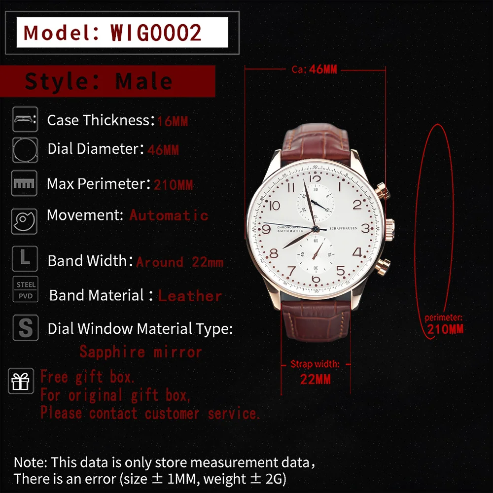 2022 Fashion New Men's Automatic Watch 44mm Sapphire Crystal Glass Stainless Steel Leather Strap Sports Leisure Waterproof