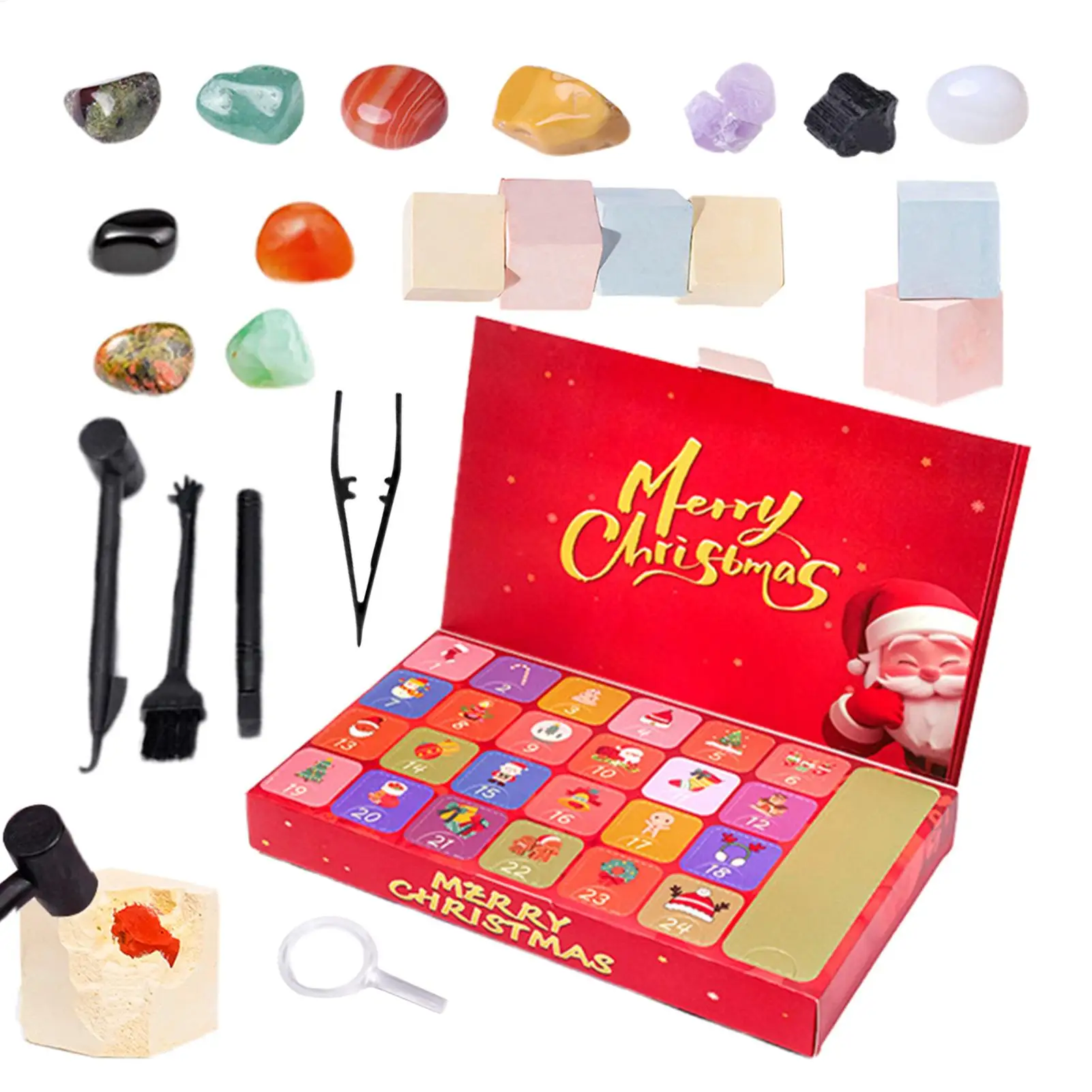 Christmas Advent Calendar Crystal 24 Days Countdown Rock Stone Digging Set for Kids Girls Boys Holiday Gift Mining Adventure
