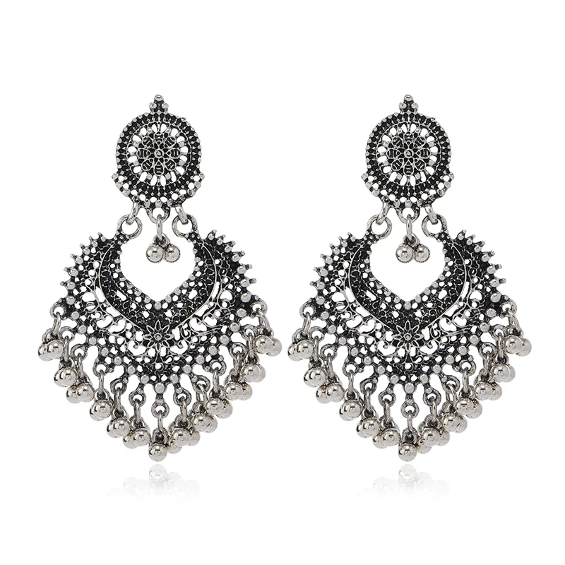 Exaggerated Bohemian Hollow Love Bell Earrings