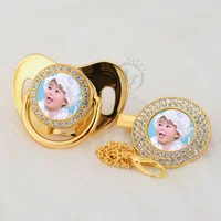 MIYOCAR custom any name photo gold bling pacifier and pacifier clip BPA free dummy bling amazing design P-P 1