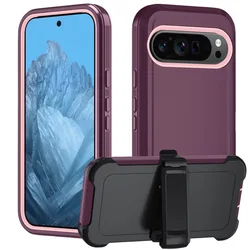 Triple - Layer Shockproof Armor Case with Belt Clip - Rugged Hybrid Protection for Google Pixel 8 Pro (Wine pink)