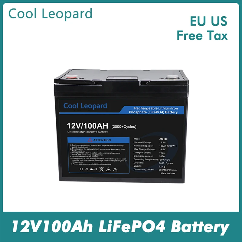 

New 12V 100Ah Rechargeable Lithium Iron Phosphate Battery Pack,for Home Outdoor RV Boat Electric Vehicle12V LiFePo4 Battery