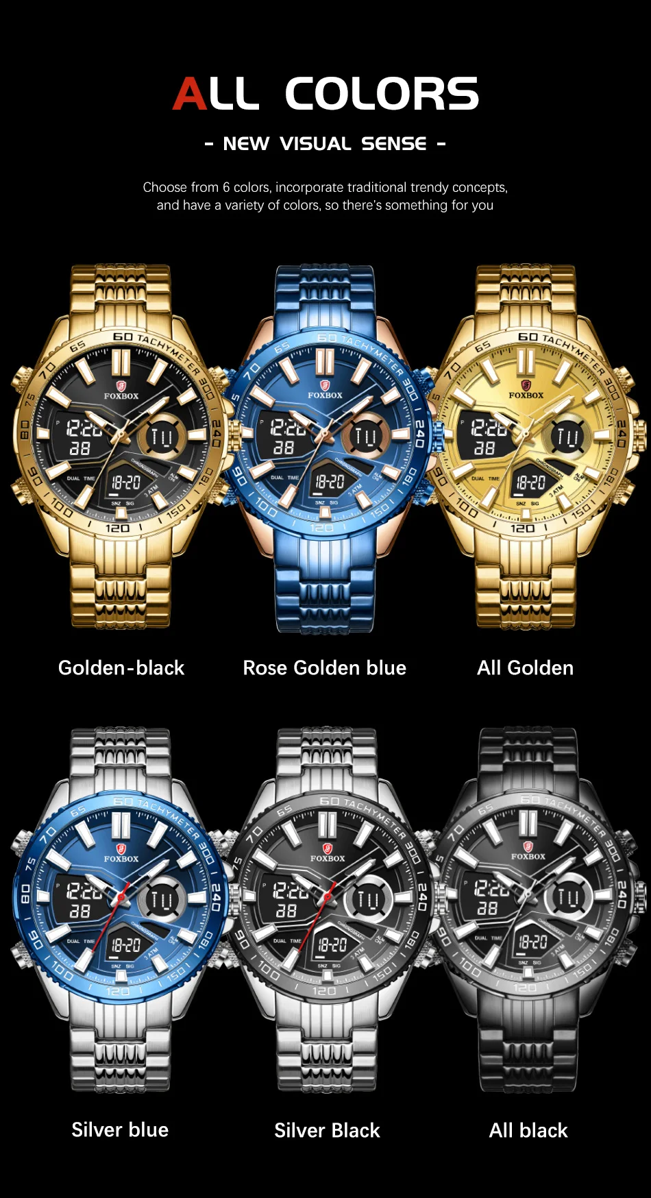 Men Watches Quartz Digital Male Clock Military Sport Blue Stainless Steel Man's Wrist watch_voghion.com