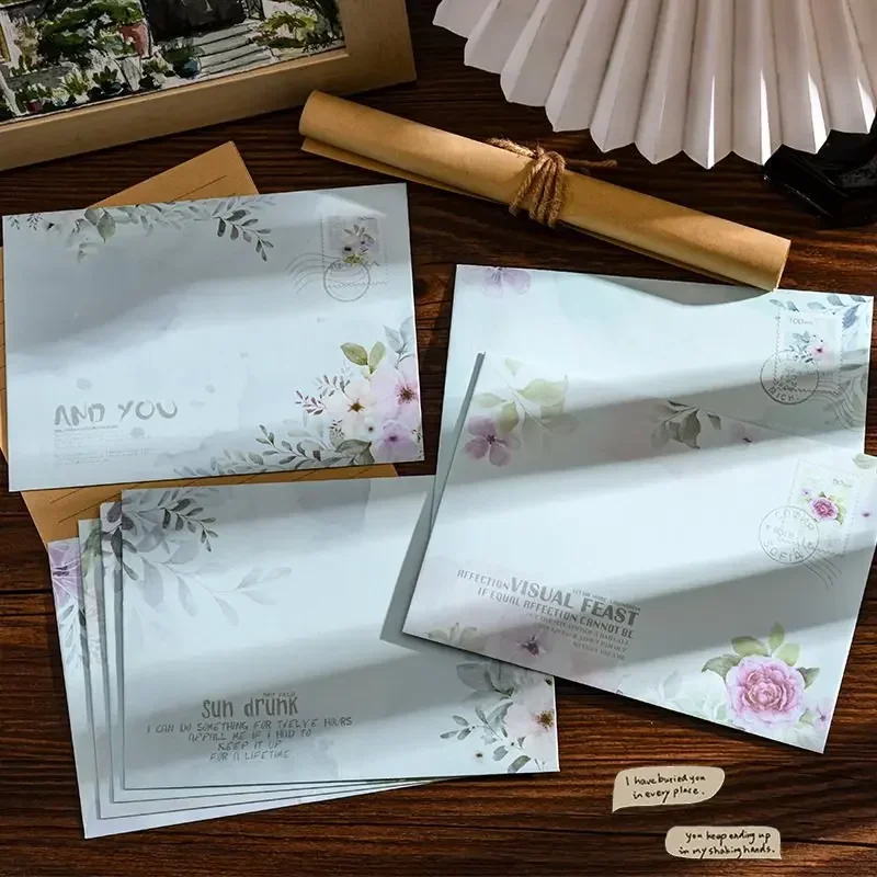 Kawaii Paper Envelopes Vintage Flowers Envelopes for Letters Wedding Party Invitation Cards Cover Korean Stationery 8pcs/set