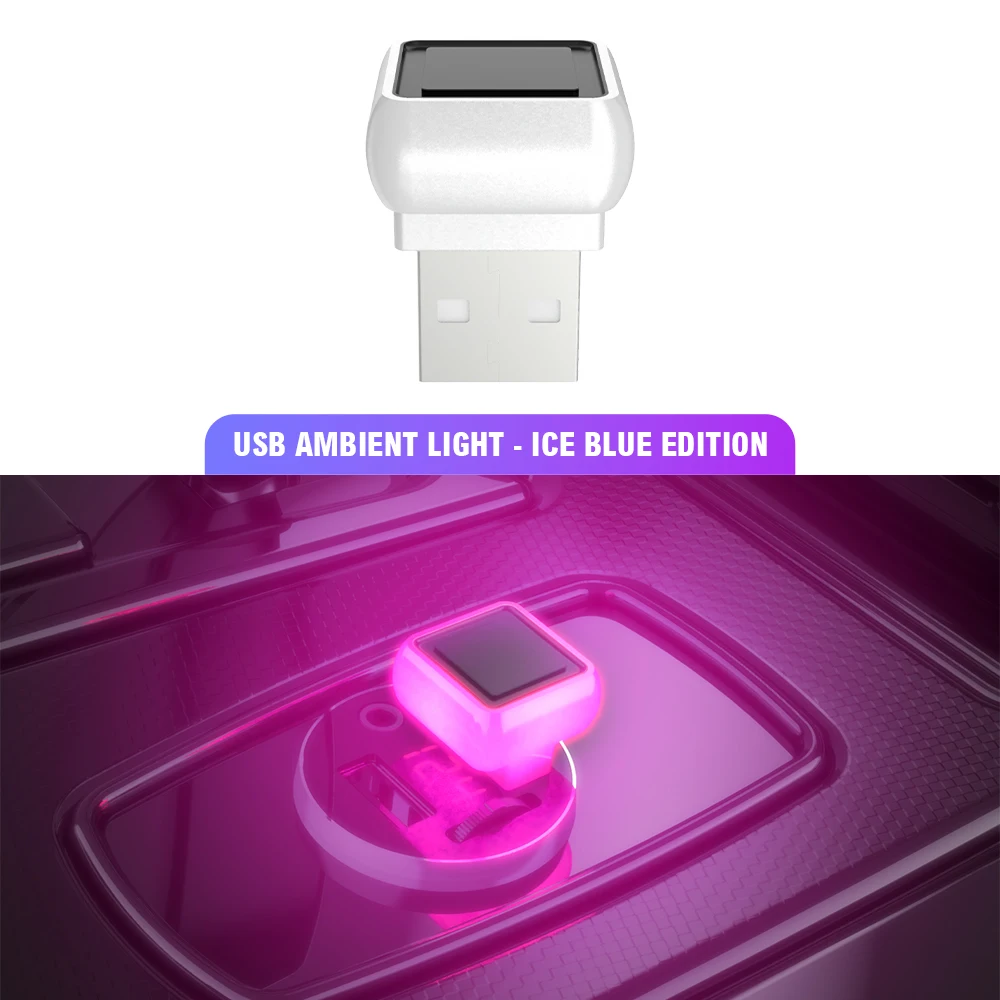 Iluminação ambiente USB para carros, lâmpada LED portátil quadrada para cabeceira, iluminação decorativa plug-and-play para interiores de automóveis.