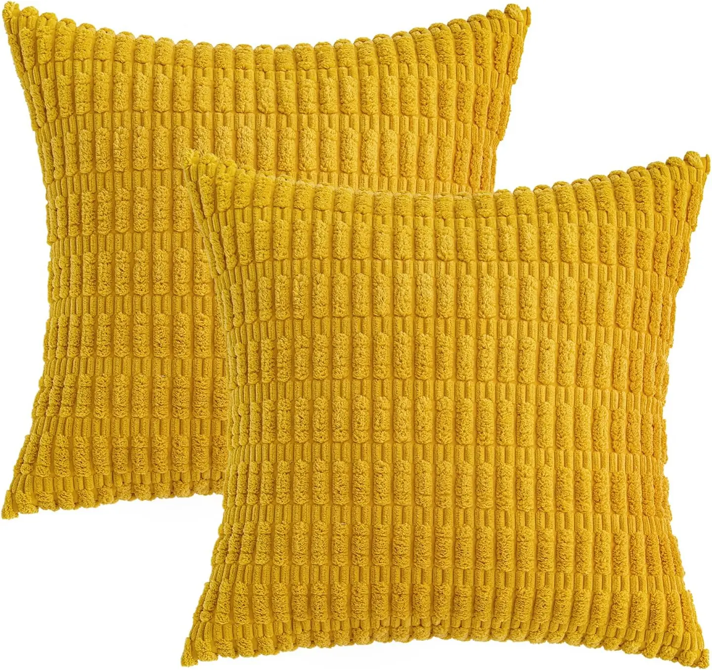 Boho Striped Corduroy Throw Pillow Covers - Soft Farmhouse Decor for Sofa and Bed, 18x18 Inch
