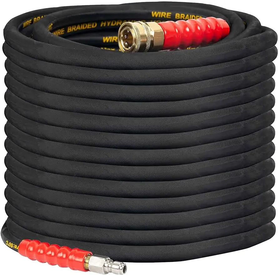 

Xiny Tool 50FT Pressure Washer Hose with 3/8" Quick Connect, 4000 PSI High Tensile Wire Braided Power Washer Hose for Cars
