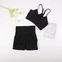 Seamless 2-Piece Women's Yoga & Fitness Set - Sports Bra and Cycling Shorts Activewear - XL (Black set)