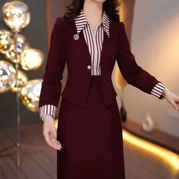 Abito camicia di fascia alta da donna in primavera e autunno Nuovo abito finto in due pezzi a righe snellente 1