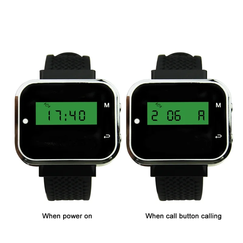 QWICALL 433.92 MHz 20 wireless calling buttons 2 rechargeable watch pagers for hotel restaurant waiter calling system
