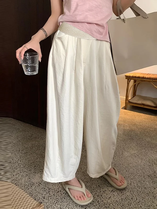 임산부 여름용 가벼운 루즈핏 캐주얼 팬츠 여성용 루즈핏 와이드 레그 팬츠 드레이핑 센세이션 벌룬 팬츠 두 가지 길이