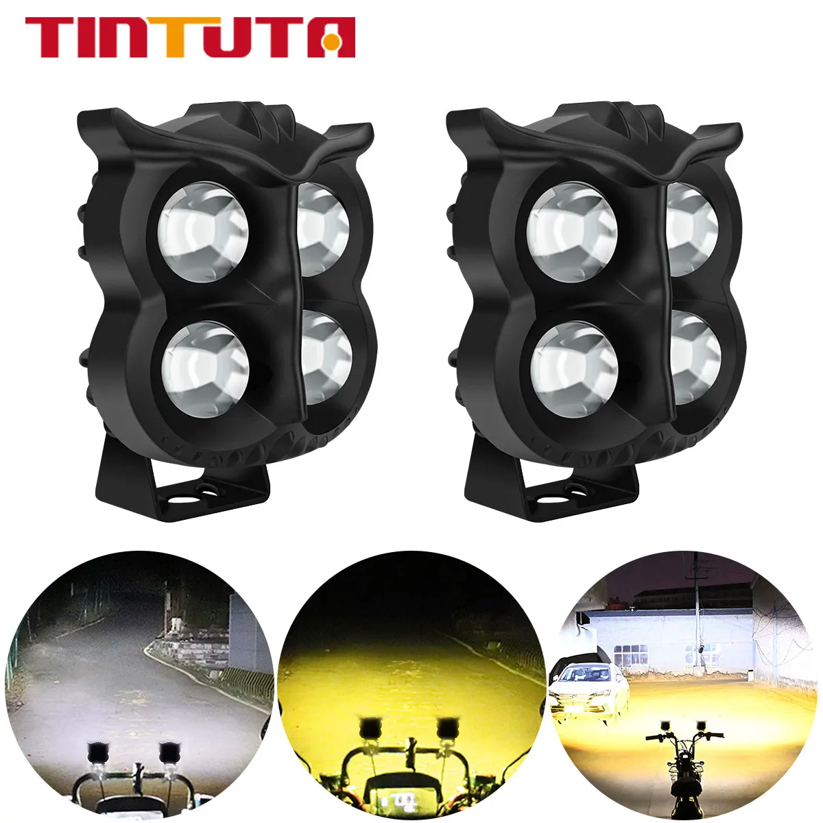 Motorcycle Headlight Spotlights Owl Style Motorcycle Driving Light Headlight Motorbike Scooter Fog Running Lamp High Brightness