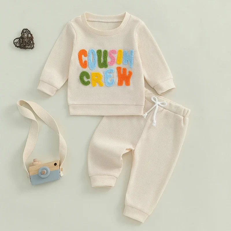 

Tregren Baby Girls Boys Pants Set Long Sleeve Crew Neck Embroidery Letters Sweatshirt Elastic Waist Sweatpants 2-piece Outfits