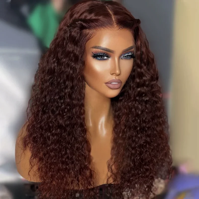 Reddish Brown Kinky Curly Wig Synthetic Lace Front Wigs For Women