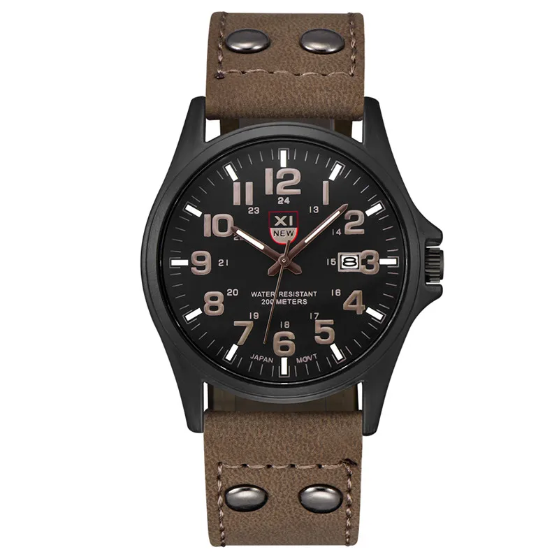 Men Genuine XINEW Brand Cheap Watches Erkek Barato Saat Fashion Leather Band Army Sports Calendar Quartz Watch Reloj Hombre 2024