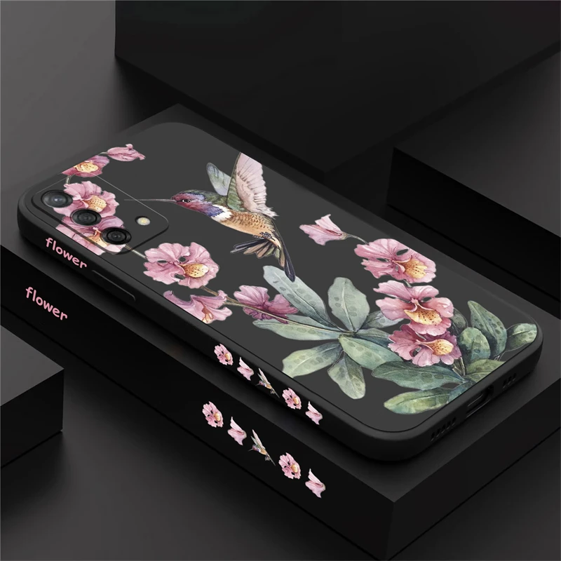 Chic Pink Flowers & Birds Shockproof Silicone Phone Case