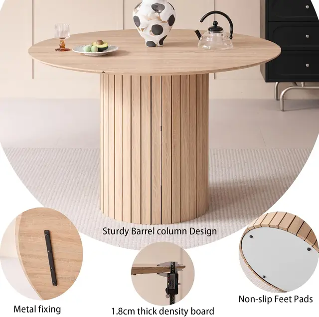 EGOONM Tavolo da pranzo rotondo Tavolo nordico per 4~6 persone, Tavolo da pranzo circolare con base in legno, Tavolo da pranzo da cucina Φ120 cm 3