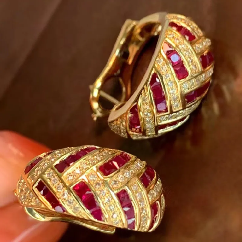 

UBESTNICE Natural Ruby Earrings 18K Solid Yellow Gold 750 Vintage Classic Women Fine Jewelry Diamond Drop Earring Party Gift