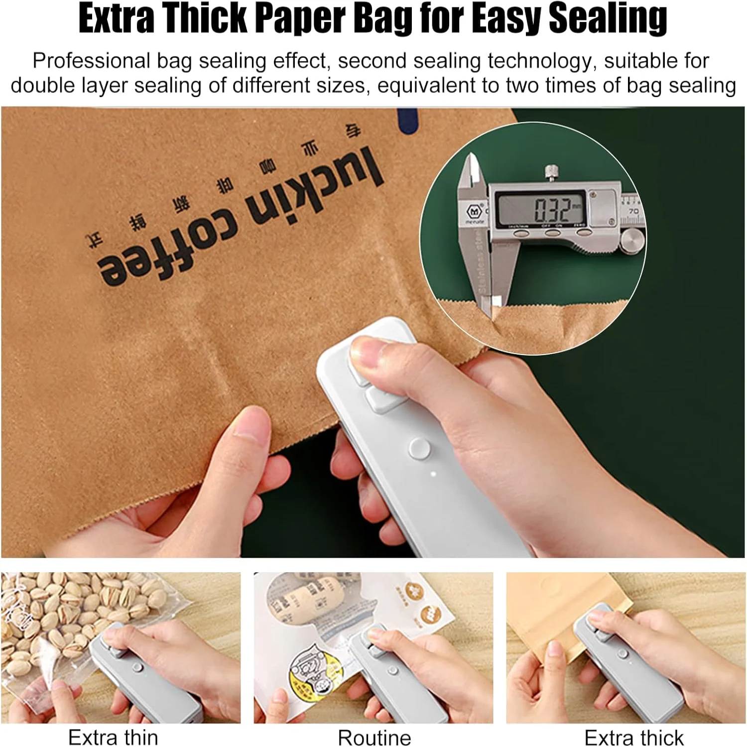 Multifunctional Charge Mini Portable Handheld Heat Vacuum Sealers with for Airtight Food-White