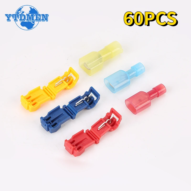 60PCS Wire Terminal T-Tap Connector Quick Electrical Cable Connector Snap Splice Lock Wire Terminals Waterproof wire connectors wiring connector