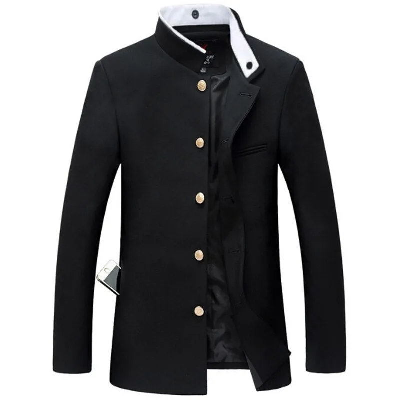 Mens Blazer Men Black Slim Tunic Jacket Single Breasted Blazer Japanese School Uniform College Coat mens blazer
