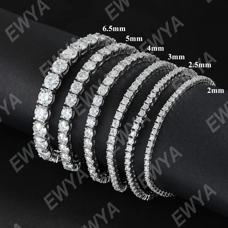 EWYA 새로운 리얼 D 컬러 전체 2mm 0.03CT Moissanite 테니스 팔찌 여성용 S 도금 18K 다이아몬드 링크 팔찌 선물