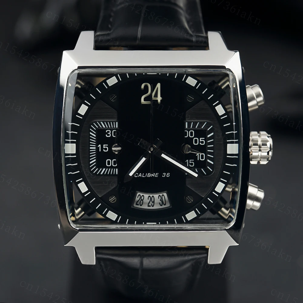 2022Fashion New Men's Color Bar Square Dial Sapphire Mirror Stainless Steel Leather Strap Sports Leisure Waterproof Quartz Watch
