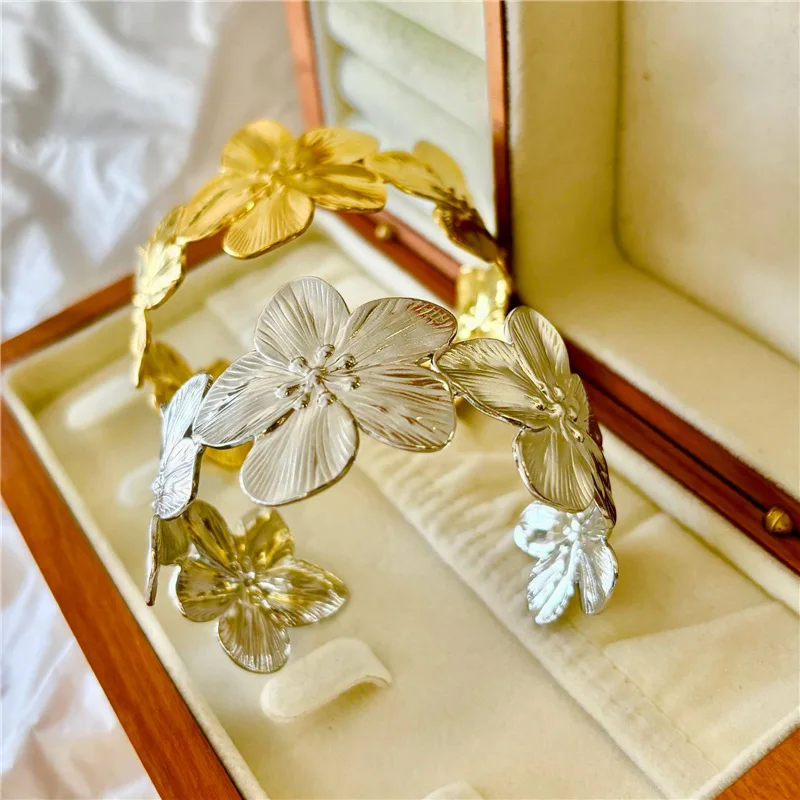 Wide Flower Bracelet Opening Geometric Adjustable Hand Jewelry