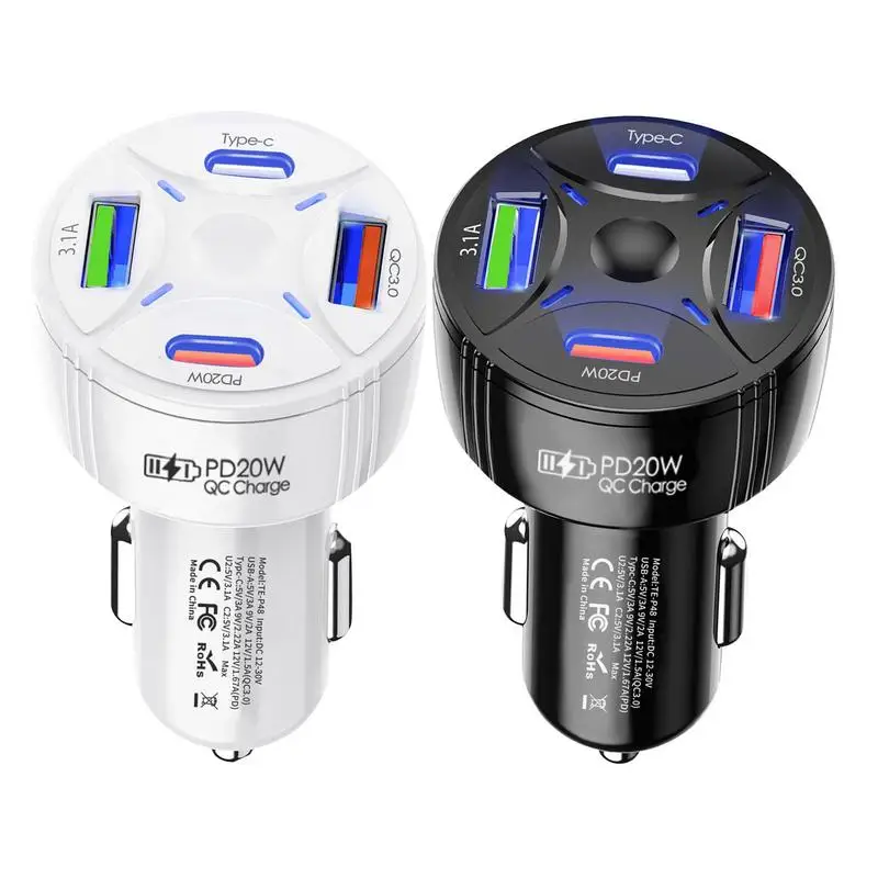 

50W fast Car Charger USB Plug Charger With 4 Ports Fast Charging with Digital Display Quick Charging Plug For GPS Car Recorders