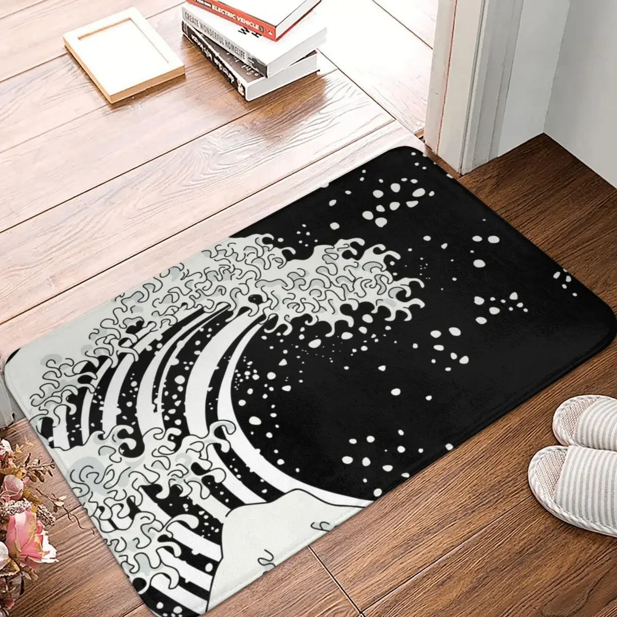 

Black And White Great Wave Doormat Rug carpet Mat Footpad Polyester Anti-slip Washable Entrance Kitchen Bedroom balcony toilet