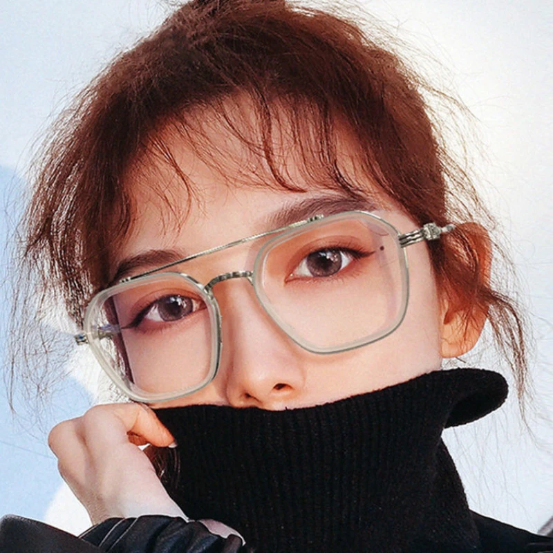 Retro Doppels trahl fertig Myopie Brille Männer Frauen blaues Licht blockiert übergroße Brille Unisex Vintage Nahsicht Brillen