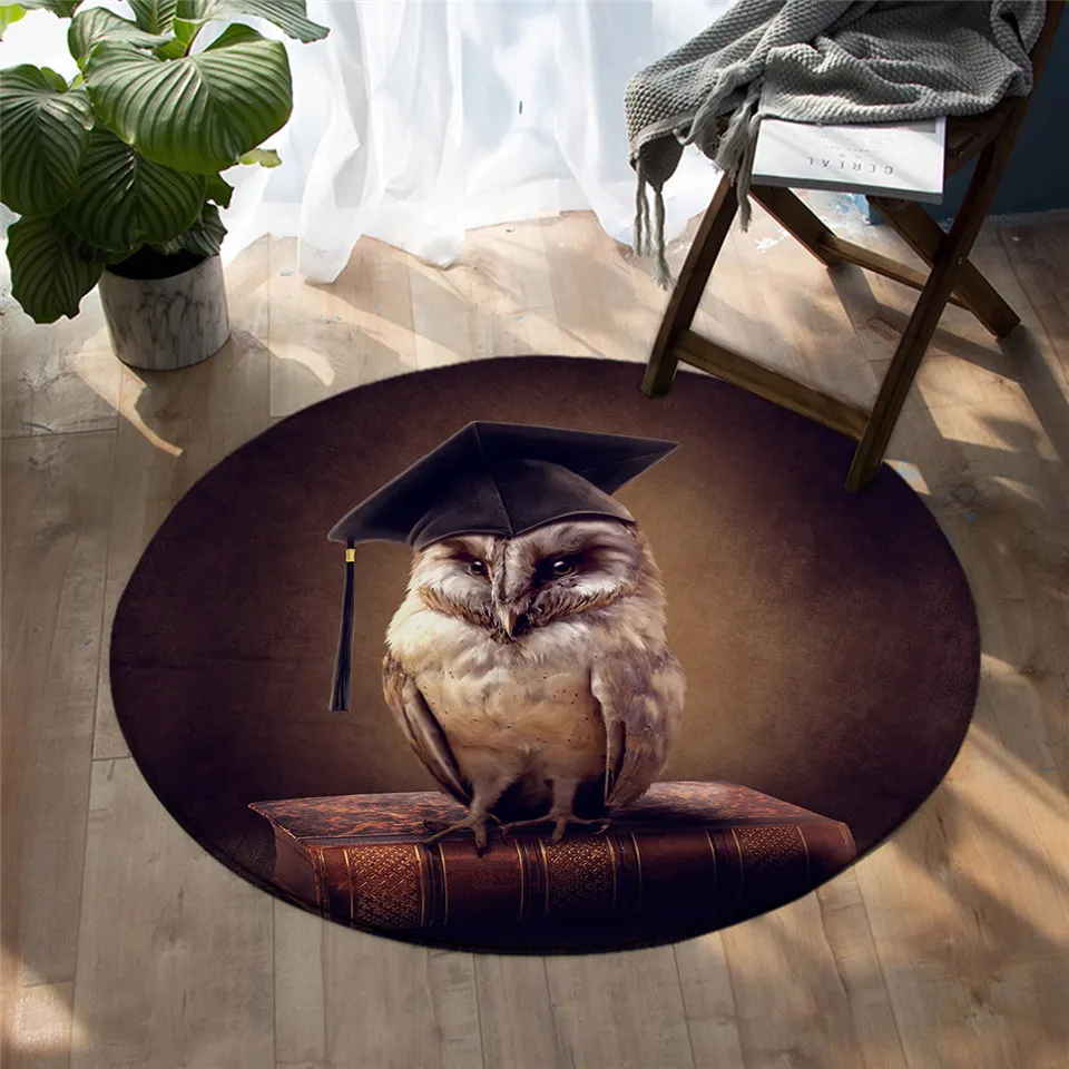 

Owl Round Carpet Vivid Printed Non-slip Floor Mat 3D Books Animal Area Rugs for Living Room tapetes Dropshipping