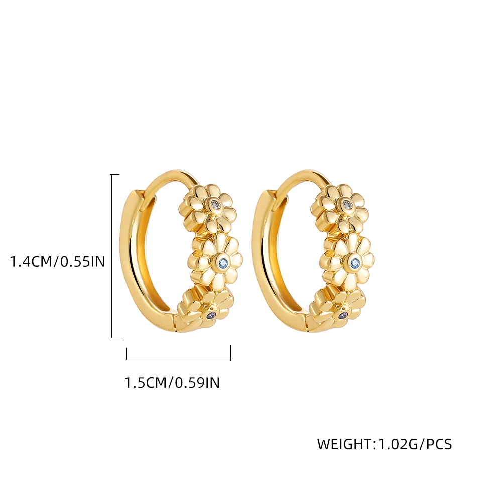 Simple Daisy Flower Round Circle Huggie Earrings for Women Fashion Heart CZ Zirconia Small Hoop Earring Gold Color Metal Jewelry