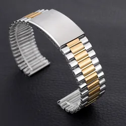 Universal Stainless Steel Folding Clasp Watch Strap - Unisex Sport Fashion Bracelet with Tools (18mm, 20mm, 22mm) - 22mm (Silver Gold)