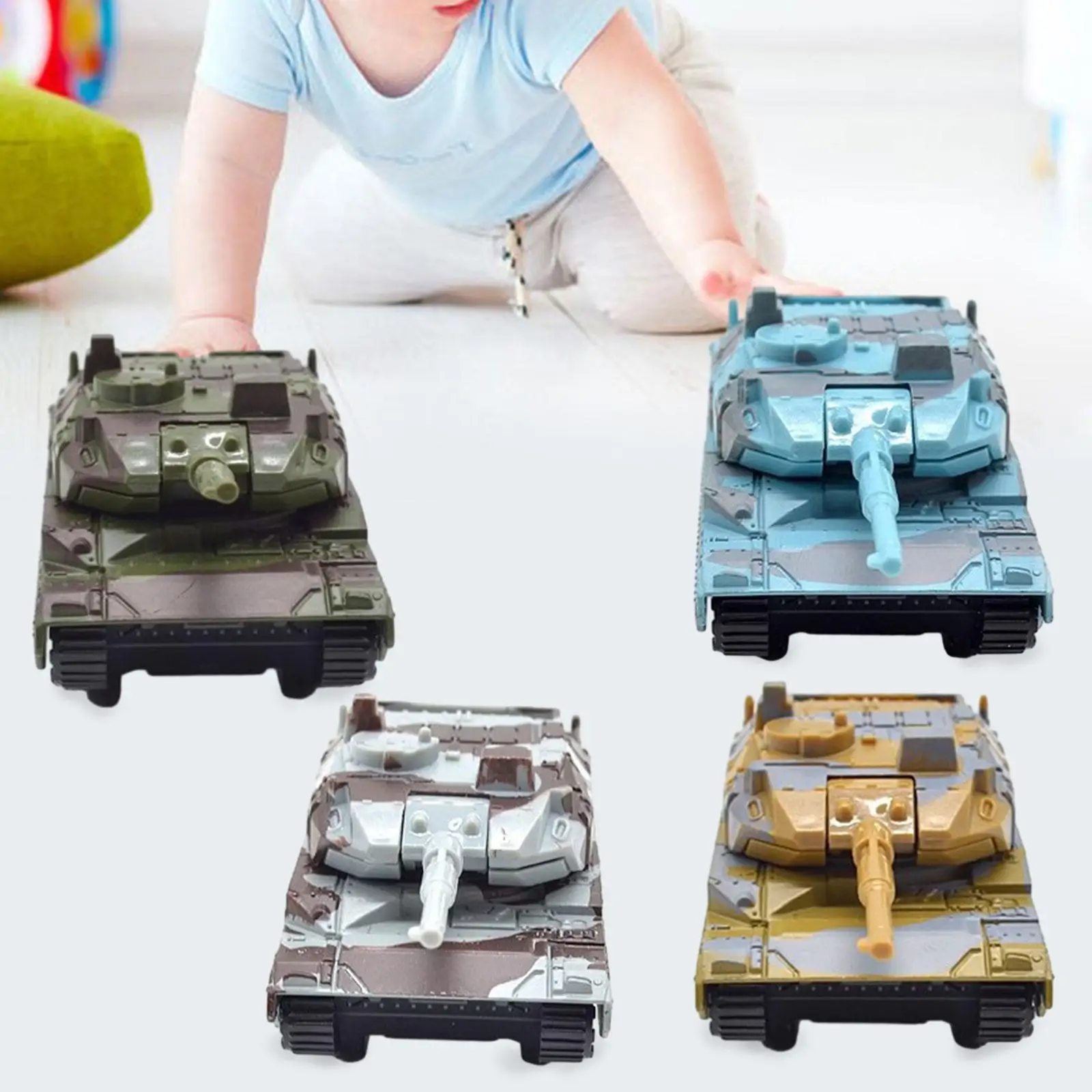 4 Pieces Pull Back Tank Model Toy Alloy Realistic Portable Party Favors Vehicle Kids Tank for Kids Girls Boys Children Gift