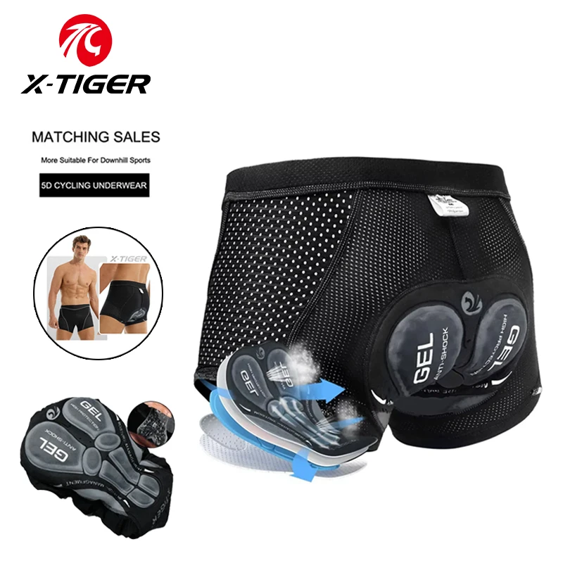 Cycling Shorts with 5D Gel Pads Breathable Mesh Cycling Underwear Shockproof MTB Boxer Bike Shorts X-TIGER