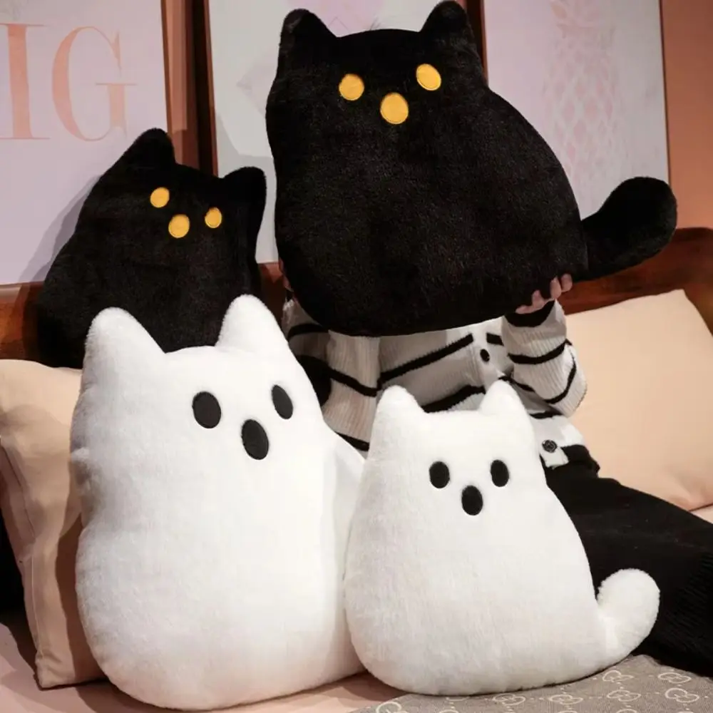 Halloween Style Ghost Cat Plush Toys Kawaii Cartoon White Cat Plush Pillow Funny PP Cotton Black Cat Plush Doll Home Decor
