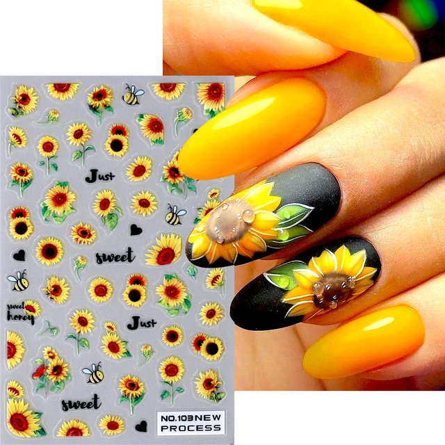 Yellow Sunflower Stickers For Nails Spring Leaves Butterfly Nail Art Water  Sliders 2021 Decorations Decal Manicure LEA1633-1644 - AliExpress