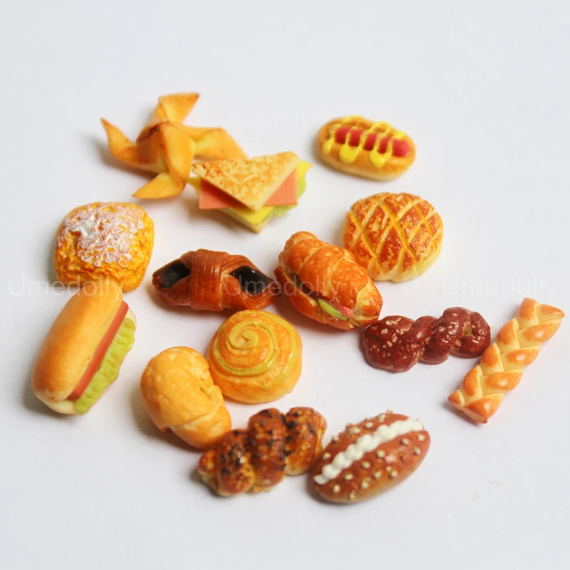 2PCS 1/12 Scale Dollhouse Miniature Bread Mini Hotdog Sandwich Pretend Play Bakery for OB11 Doll Food Toy Kitchen Accessories