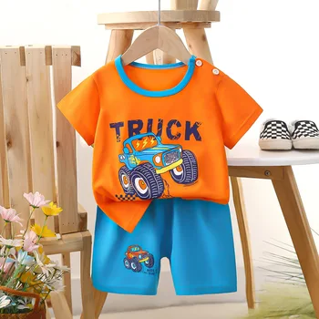 Fashion Kids Clothes Boys Sets Top Shorts 2PCS 100% Cotton Soft Summer Children Baby Cloths T-shirt Shorts Toddler Suit For 0-6Y
