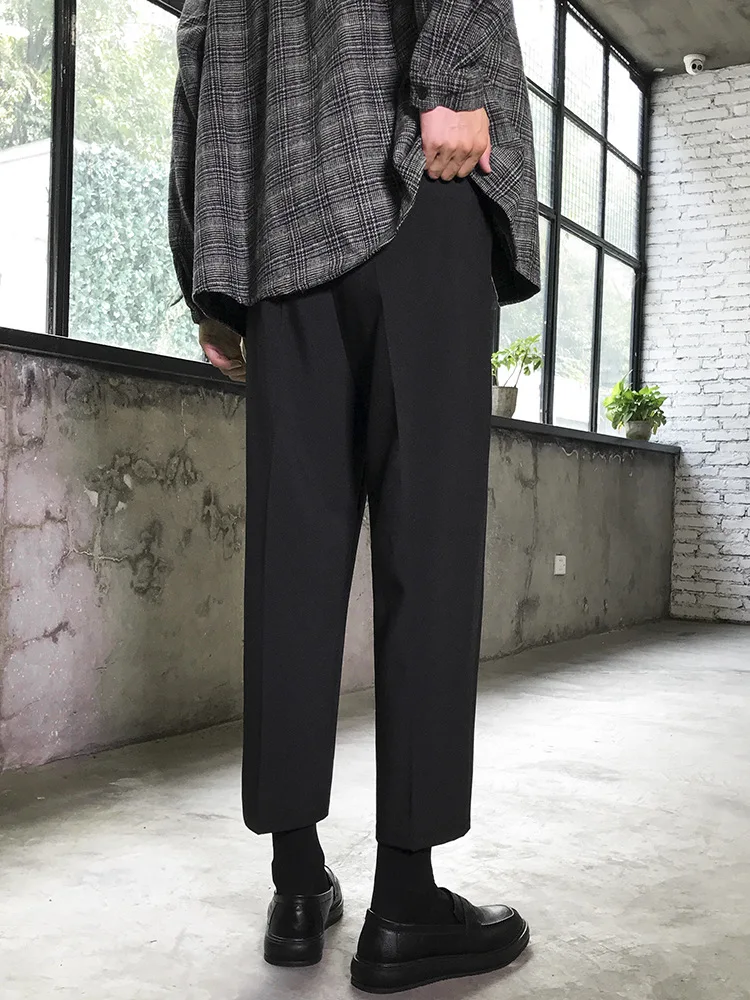 Straight slacks version men's cropped pants, cargo trousers, men's  trend large size loose wide-leg pants