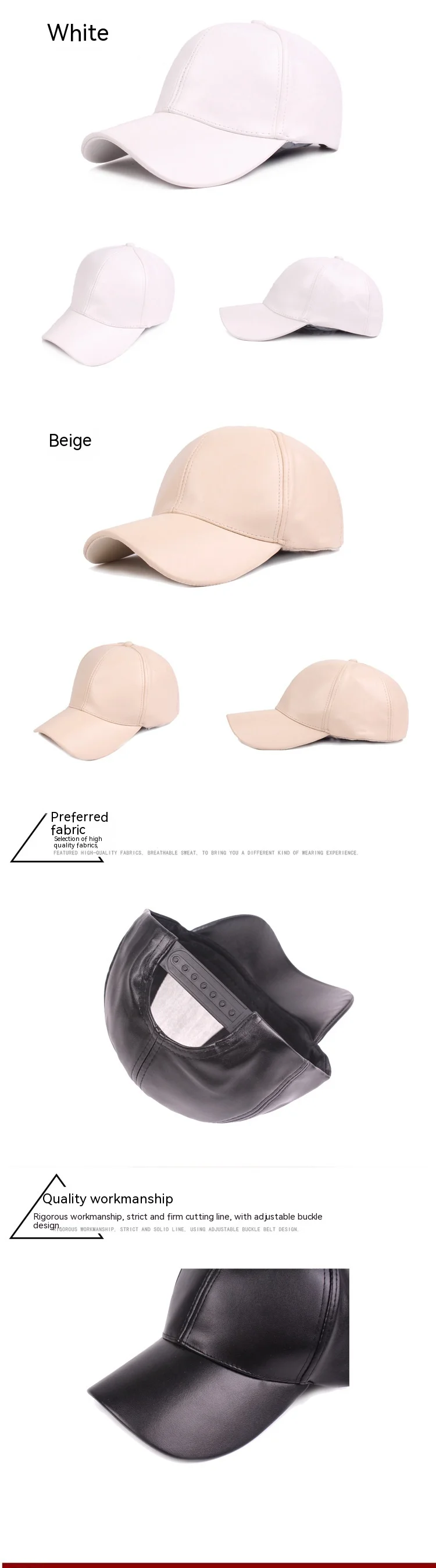 Leder Duckbill Cap Light Board Baseball Cap Herren und Damen Leder Cap Herbst PU Cap Monochrom Damen Modische und vielseitige Reise Cap_voghion.com