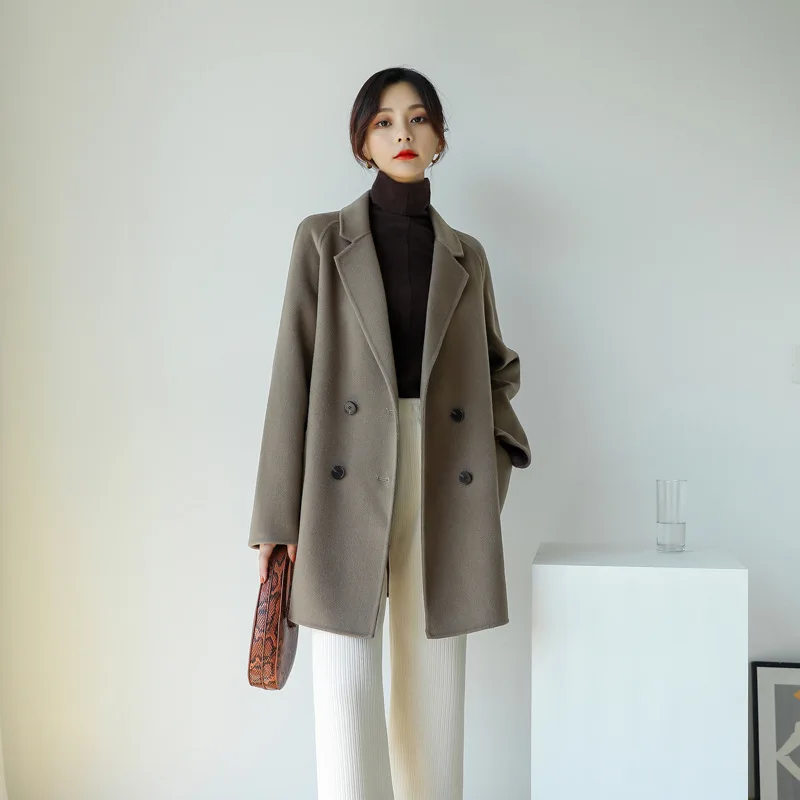 2023 New Double-Sided Wool Coat Female Korean Version Simple Small Medium Length Loose Suit