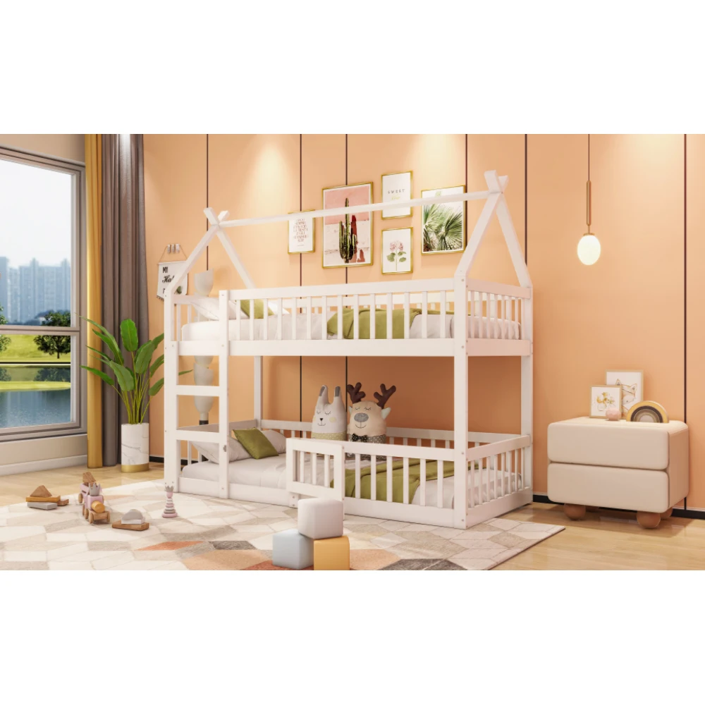 90*200cm/140*200cm Modernes Etagenbett für Kinder, Familienbett für Kinder, mit Treppe, Loft-Design, Etagenbettgestell aus massivem Holz – Detail 15
