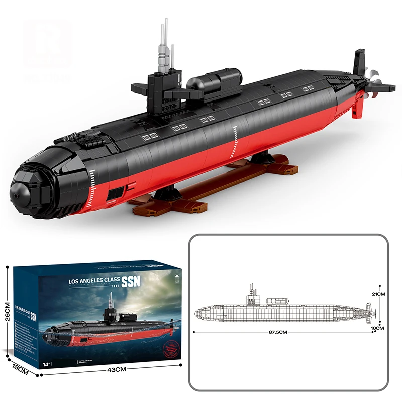 2723PCS SSN-688 Submarine Building Block Navy Nuclear-powered fast attack submarines Model Bricks Desktop Deco DIY Toys For Kids